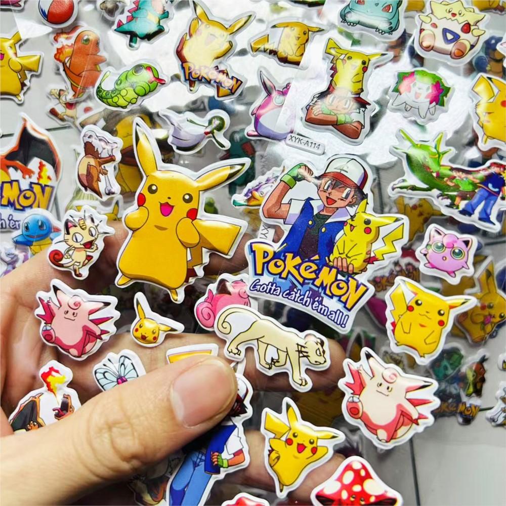 8Pcs Cartoon Pokmon Pikachu 3D Bubble Sticker Home Bedroom Diy Decor Mural Art Decals Children'S Gifts Adesivi Per Frigo