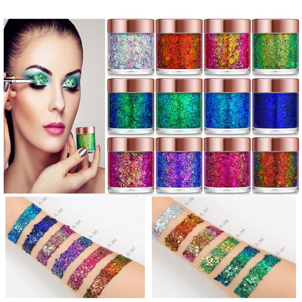 12 Farben Kosmetischer Glänzender Pailletten Grober Glitzer Chamäleon Gesicht Körper Gel Glitzer Bühnen Make-up Freundlich Für Kinder