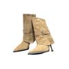 Women's Elegant Retro Buckle Suede Mid-Calf Boots with Pointed Toe and Thin High Heel for Autumn/Winter 2026.