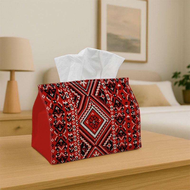 1pc Red Tribal Tissue Box Holder - Ethnic Geometric Fabric Organizer Suitable for Home & Car, Decorative Napkin Dispenser with Storage, for Kitchen, D