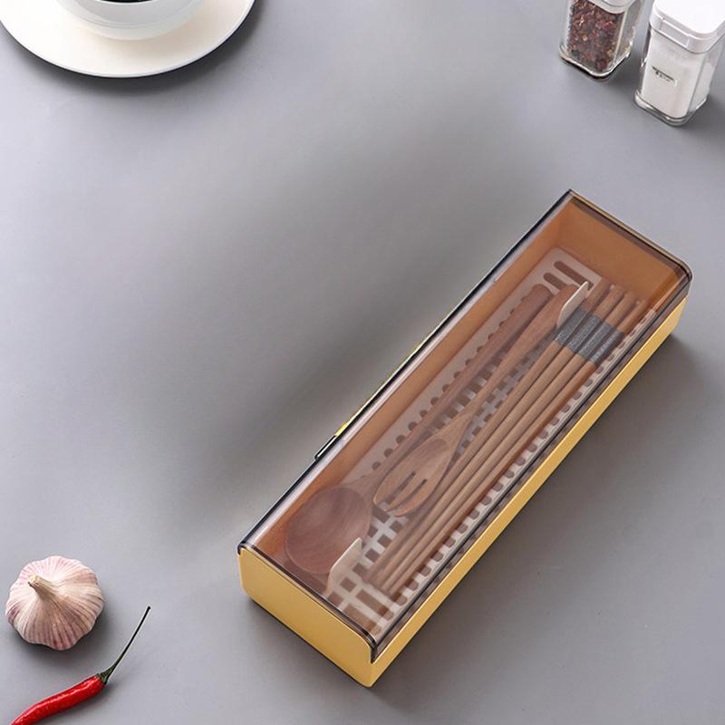

Kitchen Fashion Storage Tableware Chopstick Box with Lid Dustproof Drainage Flat Chopsticks Basket Tableware Storage Box жёлтый