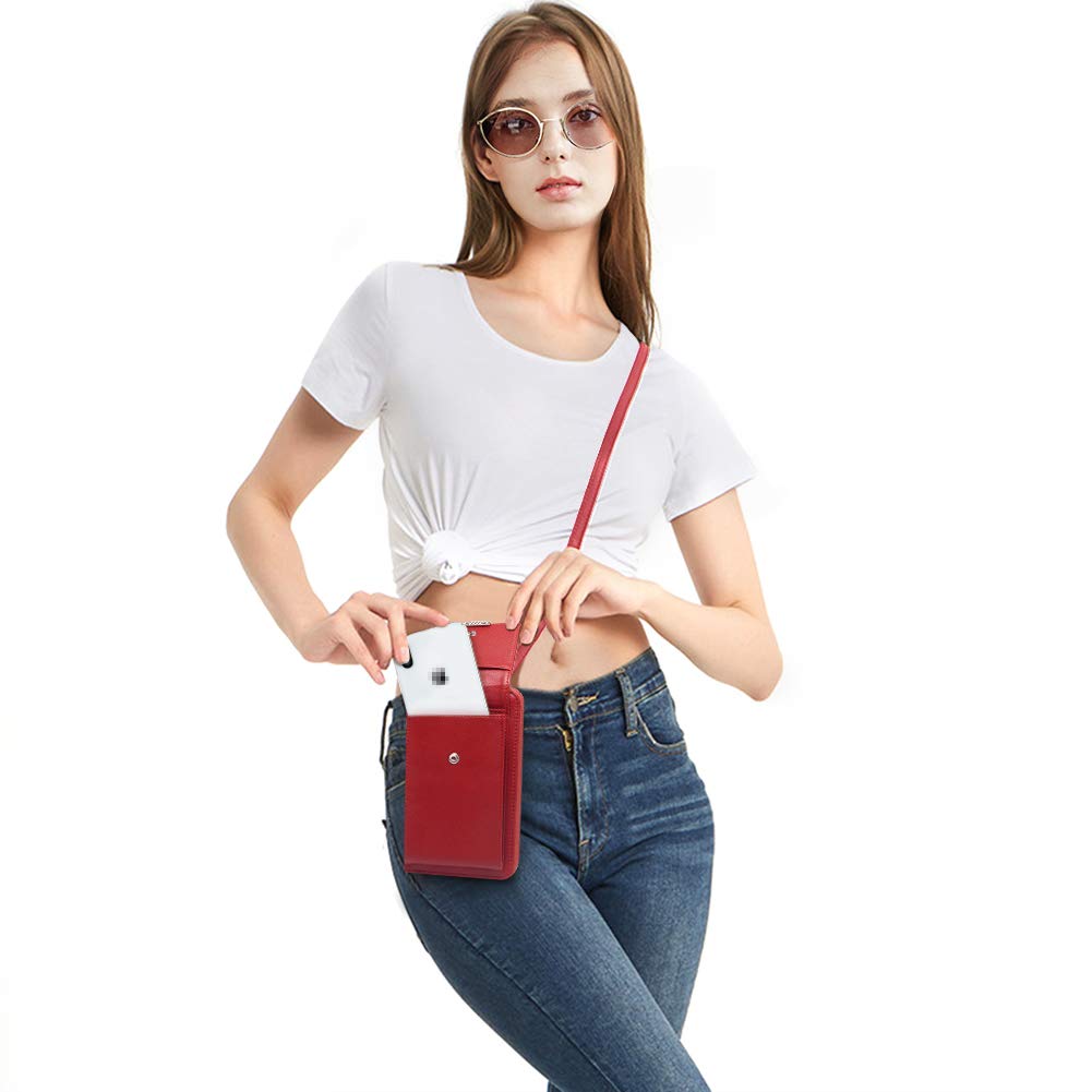 Kukoo Small Crossbody Bag Mobile Phone Wallet with Credit Card Slot for Women US Red Size One_size Color
