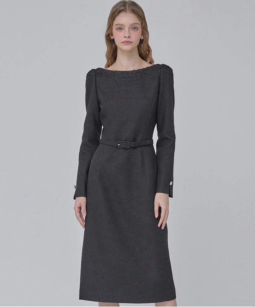 Julie And Kara 24 Fw Collar 105 Dear Holly Tweed Dress Black