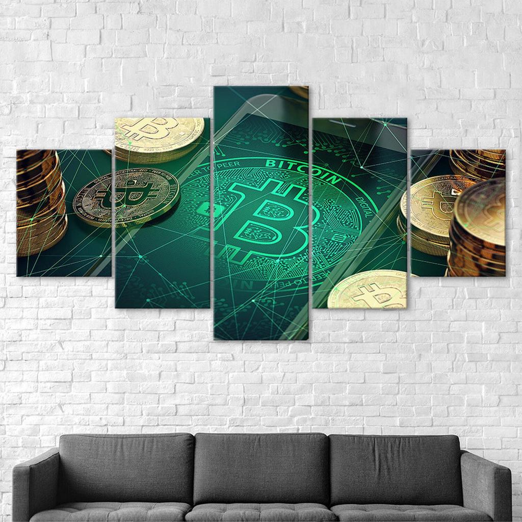 Bitcoin Network Crypto Poster 5 Piece Five Panel Wall Canvas Print Modern Art Picture Home Decor Gift For Him For Her