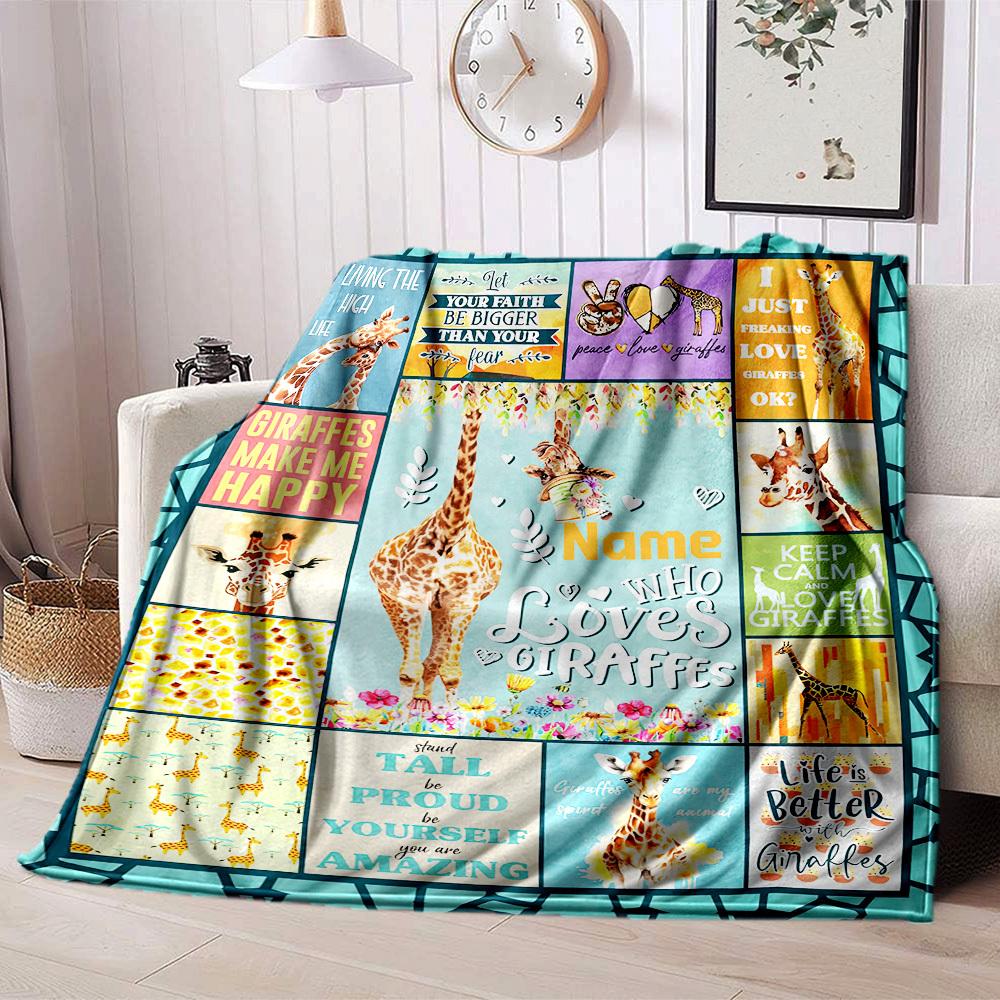 Giraffes Make Me Happy Home Customize Your Name Blankets Soft Lightweight Comfortable Allseason Multipurpose Blanket For Picnics Couches Offices Beds