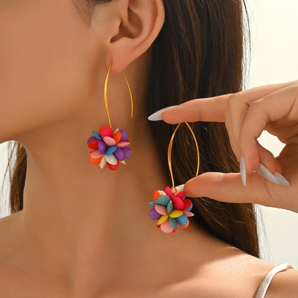 Colorful Mesh Bohemian Earrings Candy-Colored Ethnic Style Earrings Beaded Flower Earrings Women
