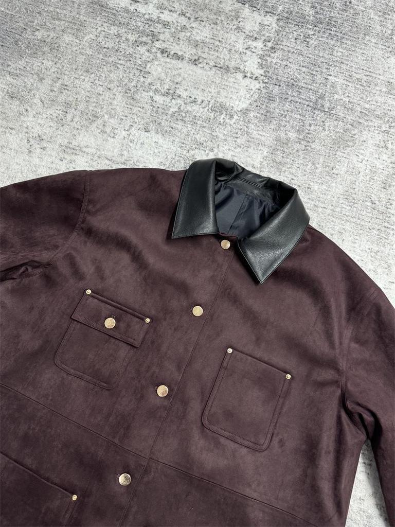 2024 Women's Retro Suede Velvet Lapel Jacket - Wine Red