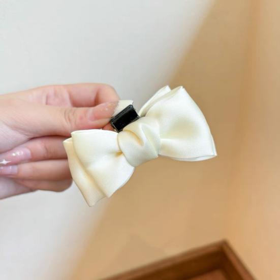 Women Hairpin Smooth Satin Bowknot Decor Anti-slip Teeth Hair Clip Side Bang Small Hair