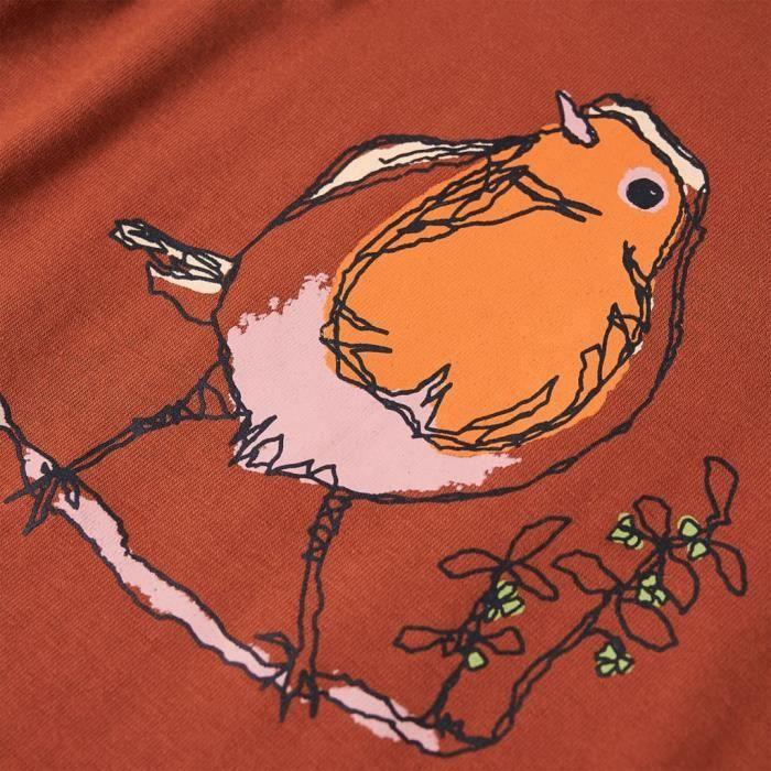 T-shirt enfants à manches longues imprimé oiseau cognac 5 dimensions disponibles