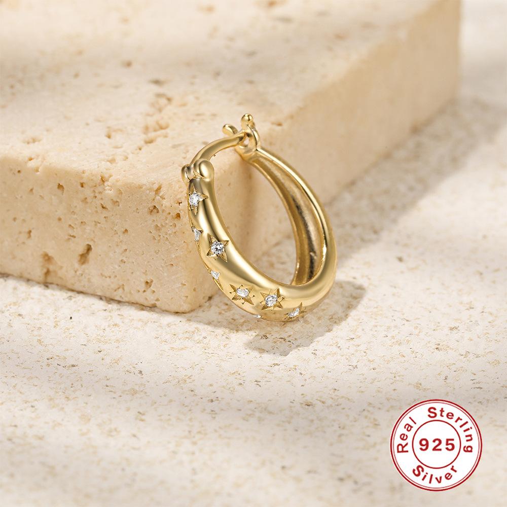 Single, Fashionable S925 Sterling Silver Classic Simple Five-Pointed Star Octagonal Star Earrings Earrings