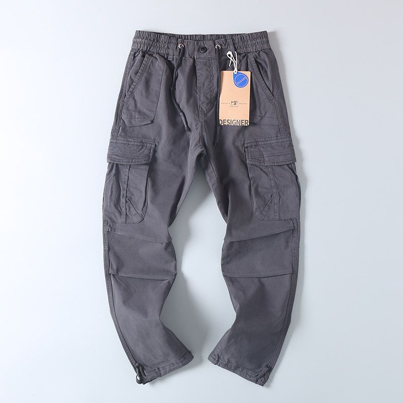 American Style Casual Spring & Fall Large Pocket Fashion All-Match Cargo Pants Men Retro Trendy Washed Pure Cotton Straight-Leg Trousers