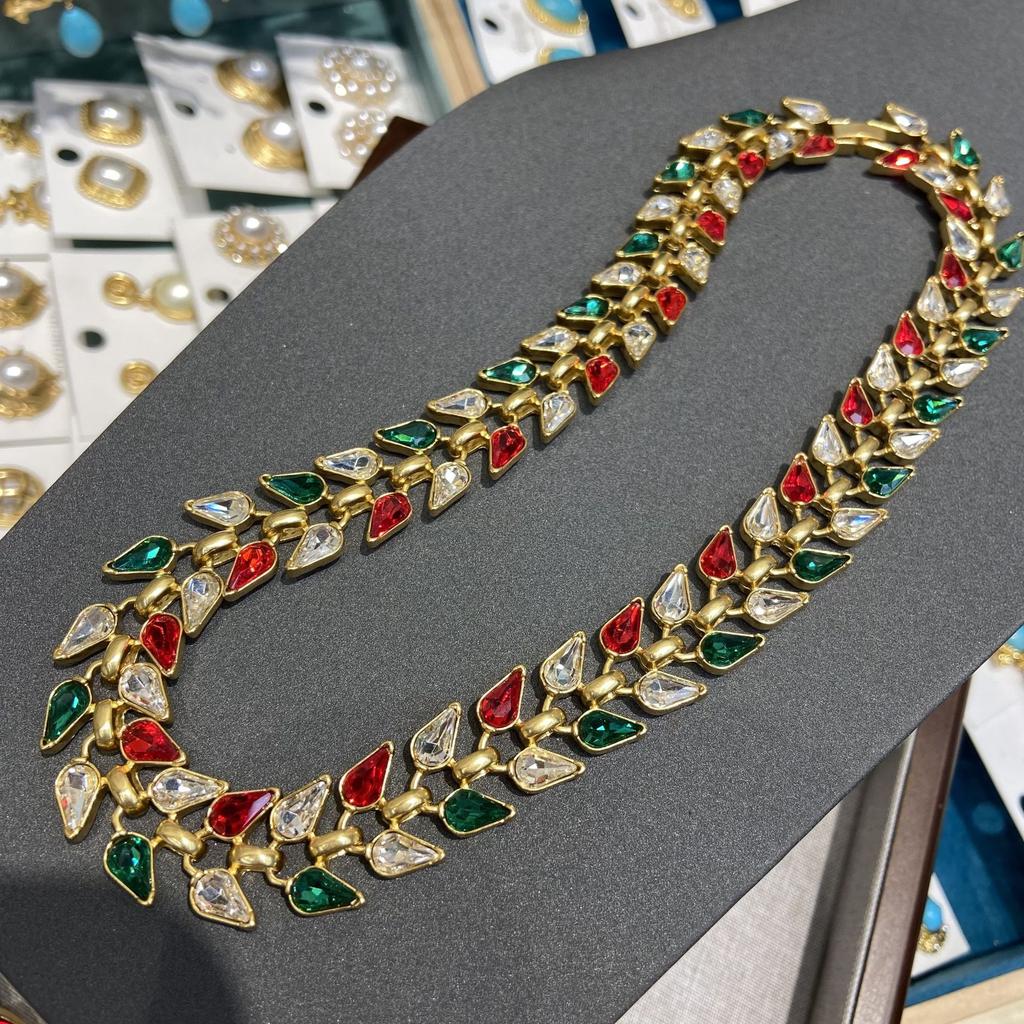 Medieval Series Accessories Colored Water Droplet Diamond Leaf Necklace Earrings Two-Piece Set Middle East Bridal Jewelry