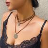Salircon Boho Multi-layer Korean Velvet Necklace Fashion Geometric Hollow Pattern Metal Pendant Necklace for Women Punk Jewelry