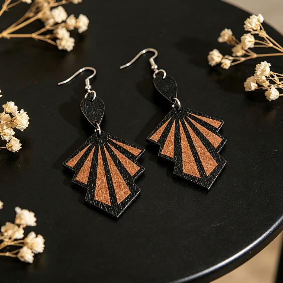 Western Wind Geometric Flower Wooden Dangle Earrings for Women