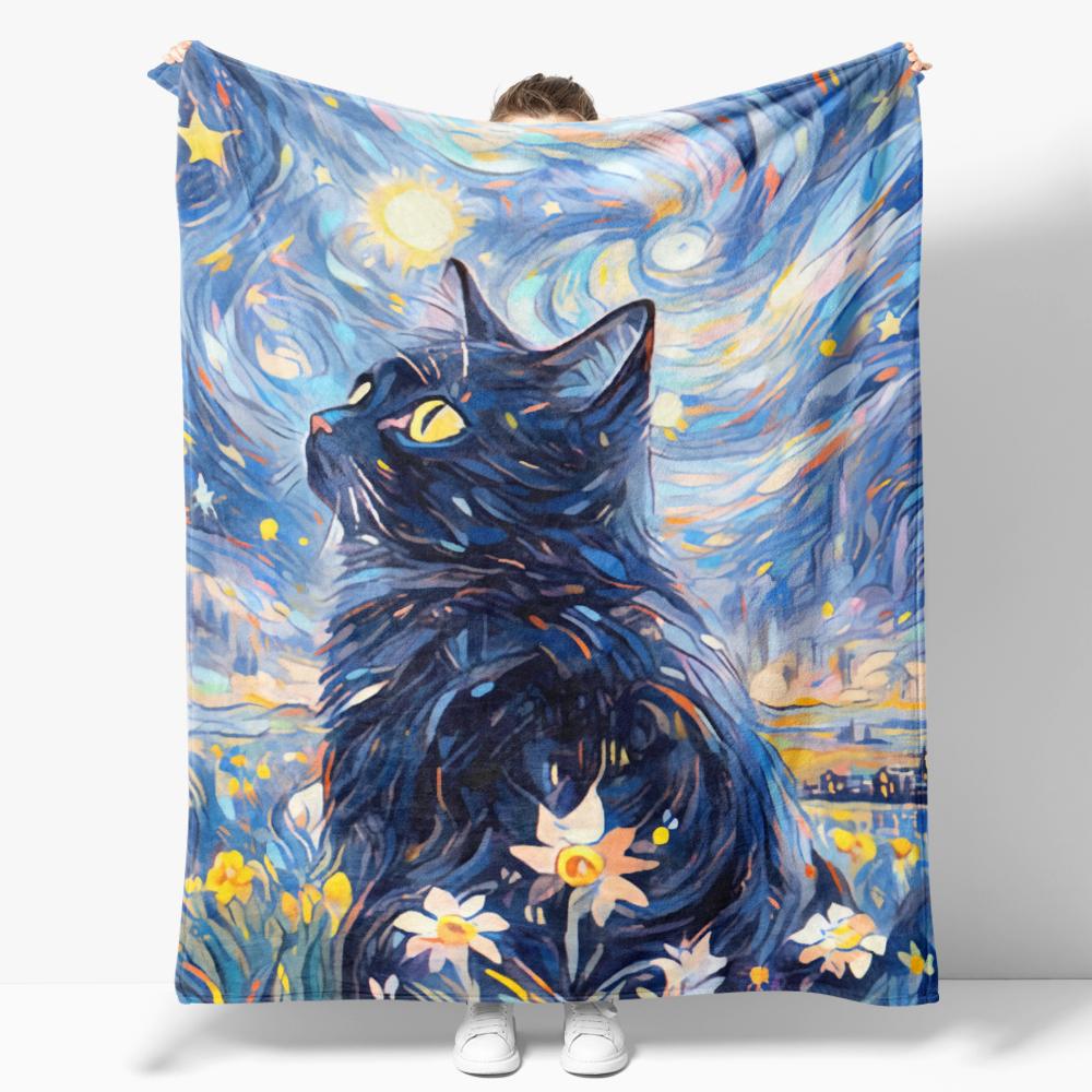 The Starry Night Throw Blanket Art Oil Painting Style Soft Cozy Blankets Soft Warm Flannel Blanket for Bed Room Home Sofa