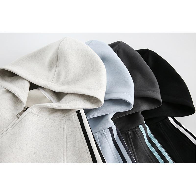 Women's Spring-Autumn Sweatshirt Jacket Trendy Striped Basic Hooded Cardigan