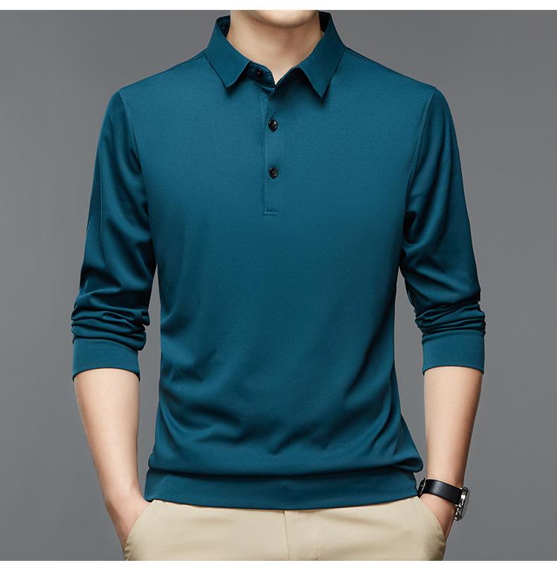 Autumn Men's Business Casual Lapel Long-sleeved Solid Color POLO Shirt