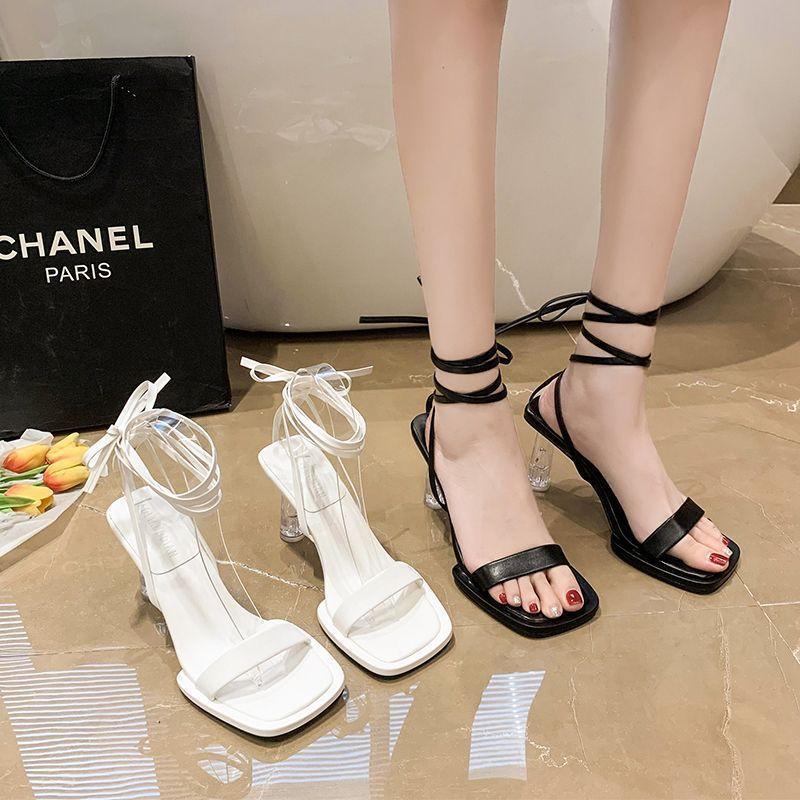 Fairy platform wind lace-up open-toed high heels single shoes square head Korean version summer straps sandals cross
