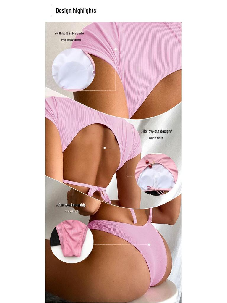 New European and American Women's Split Sexy Solid Color Stripe Bikini