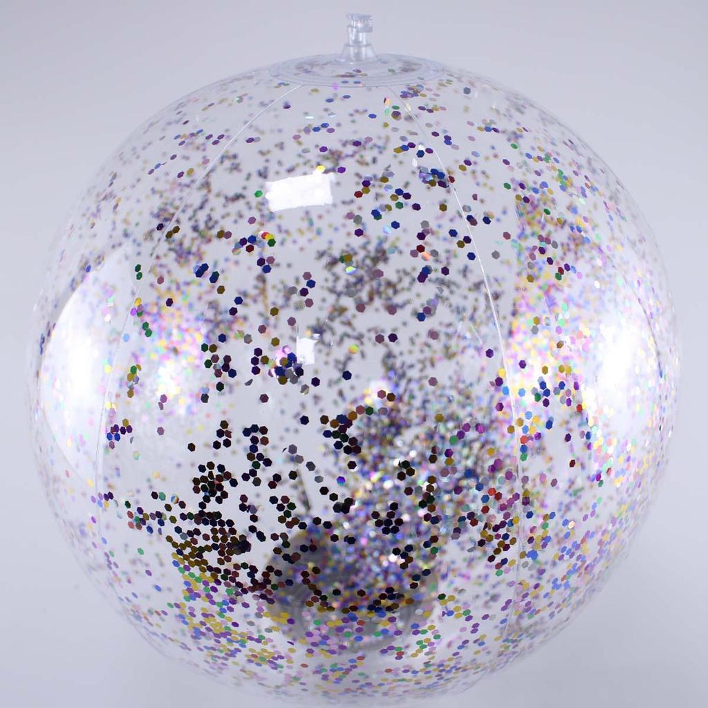 PVC Inflatable Transparent Beach Ball with Blue Sequins for Water Play and Photo Props