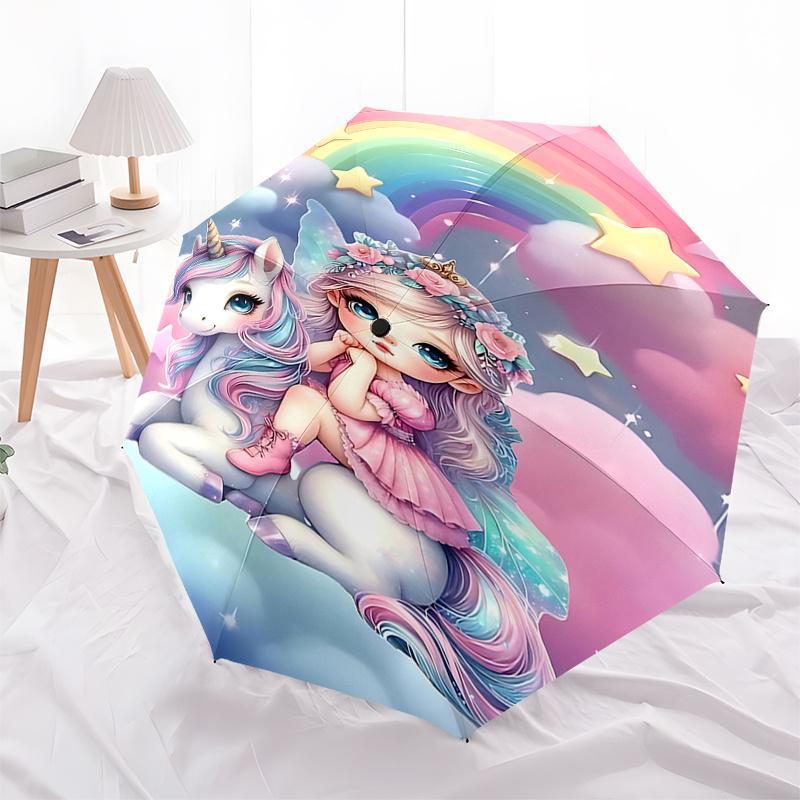 

Unicorn Fantasy: Magical Rainbow Automatic Opening/Closing Umbrella with 8-Bone Iron Frame, Perfect for Fans and Travelers, Ideal Gift for F