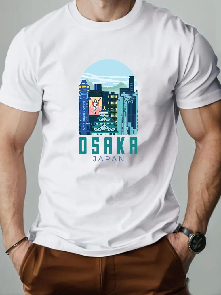 2025 New Men T-Shirt 100% Cotton OSAKA JAPAN Pattern Print Streetwear Round Collar Tee Breathable Summer Fashion T shirts