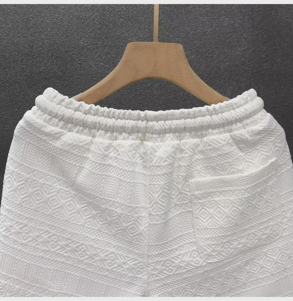 Men's Trendy White Pattern Casual Beach and Sports Shorts