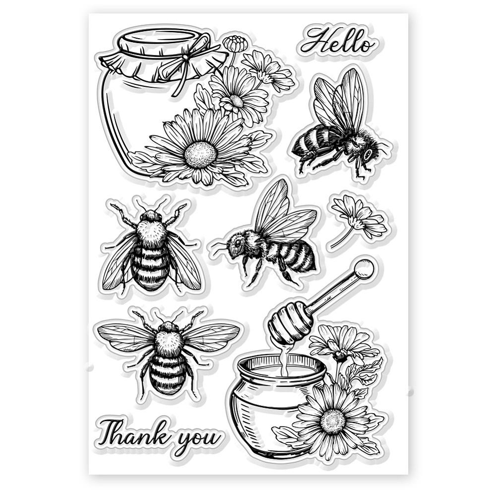 Custom PVC Plastic Clear Stamps for DIY Scrapbooking Photo Album Decorative Cards Making Bees 160x110x3mm