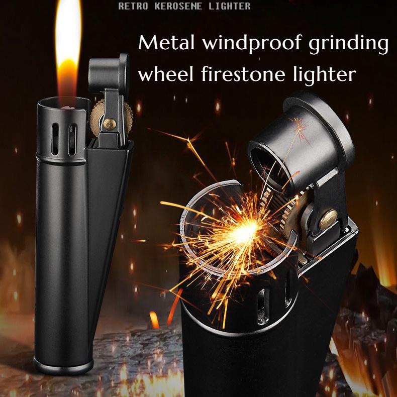 Vintage Cotton Oil Lighter Old-fashioned Classic Metal Windproof Grinding Wheel Flint Lighter Men's Gift Cigarette Accessories