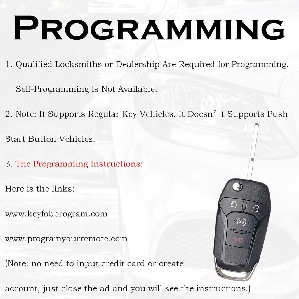 Remote Start Control Flip Key Fob Replacement Fits for Ford F-150/F150 2015-2024 F250 F350 2017- Ranger - Bronco - Keyless Entry Remote Control