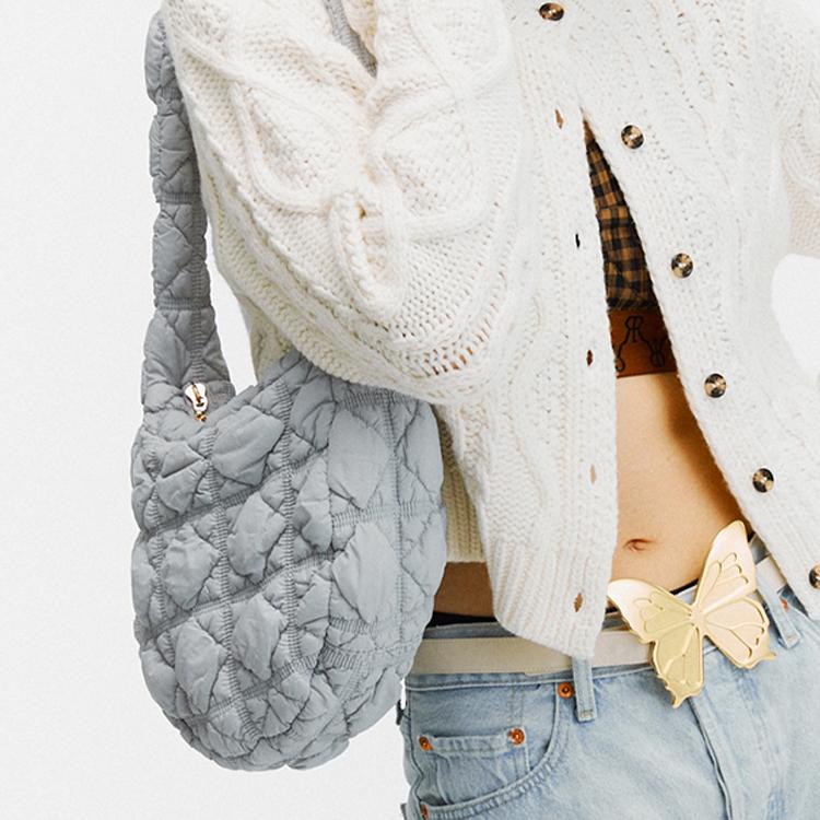 New CARLYN Nylon Cloud Bag Handbag Shoulder Bag Medium Size Women's Gray Blue H71307020X