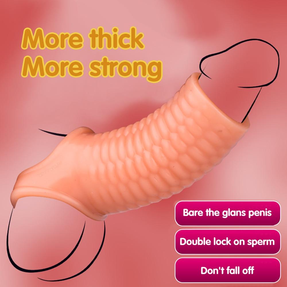 Silicone Riutilizzabile Manicotto Del Pene Flessibile Glande Ingrandimento Del Pene Extender Ritardo Eiaculazione Cock Ring Manica Giocattoli Adulti Del Sesso Per Gli Uomini