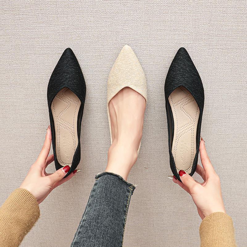 Fashion Flat-Soled Womens Shoes Summer New Pointed-Toed Shallow Mouth Casual Shoes Fashion Versatile Doudou Shoes Women Large Size 34-43