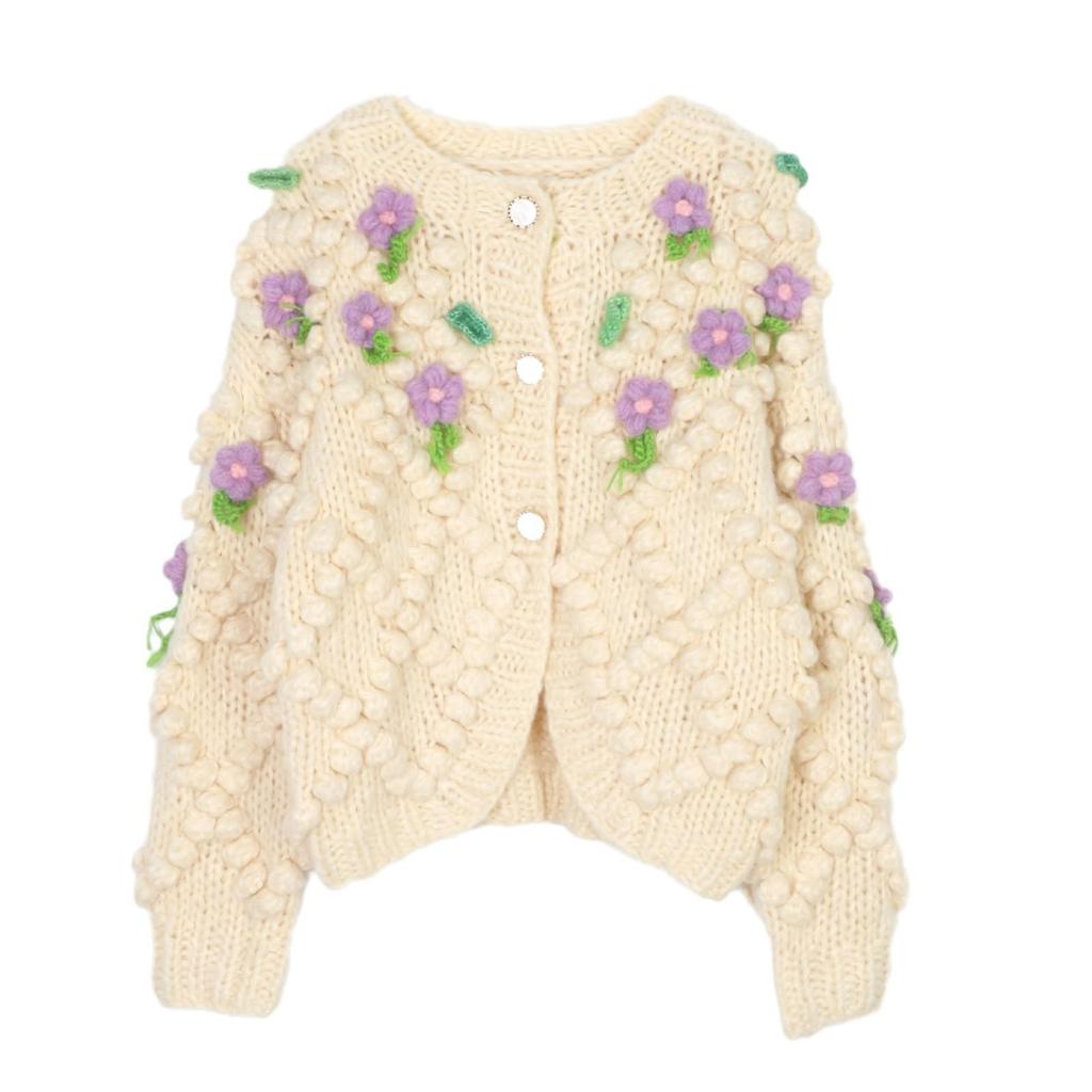 2024 Women's Handmade Crochet Crew Neck Straight-leg Cardigan - Lazy Style Versatile Loose Sweater Jacket