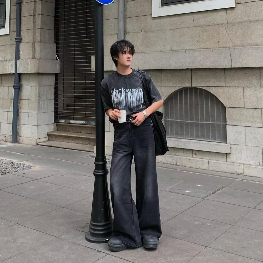 Retro Jeans Men'S Autumn New Style Explosive Street Hooligan Handsome Casual Pants For Teenagers Loose Straight Leg Wide Leg Men'S Pants