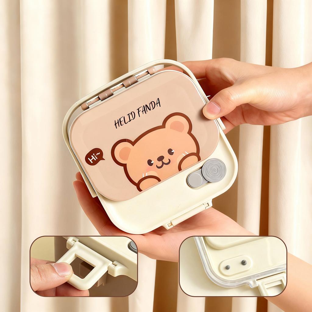 304 Stainless Steel Handheld Lunch Container Leak-proof Cartoon Square Children's Bento Lunch Box With Fork Spoon Microwave Safe