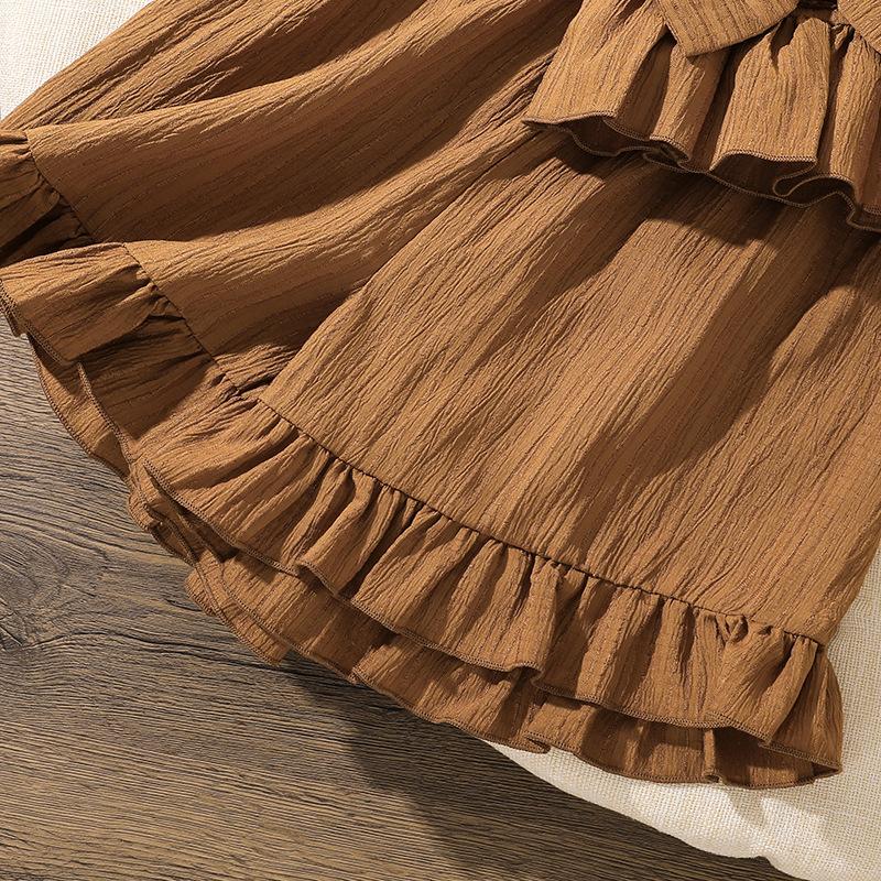 Girls' Fashion Set 2025 Spring/Summer Children's Cute Lace Lace Bow Top and Shorts Set