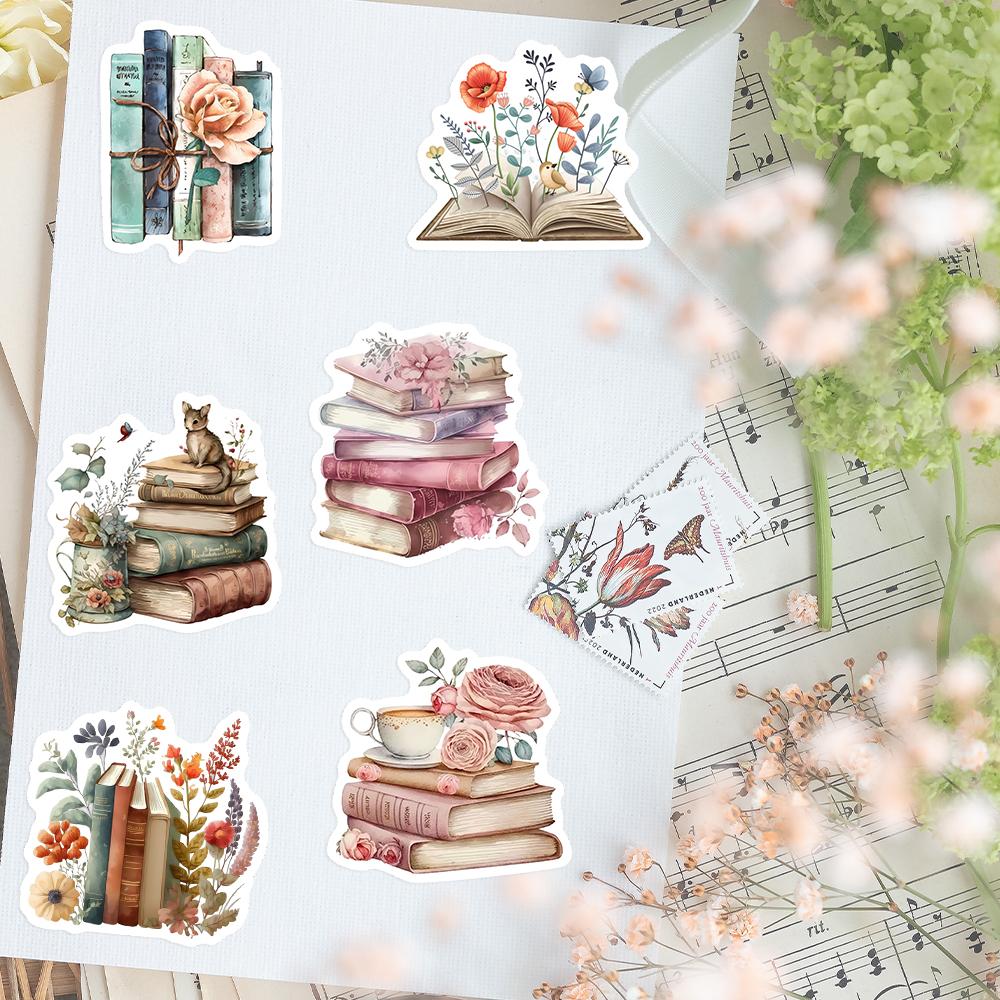 Watercolor Book with Flower Aesthetic Stickers DIY Gift Decal for Notebook Laptop Phone Scrapbook Decorative Bottles Waterproof