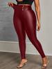 Plus Size Elastic PU Leather Slimming Long Pants for Women