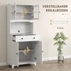 Freestanding Kitchen Storage Cabinet with Worktop, Glass Doors, White