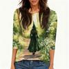 Women's Casual Halloween Print Neck 3/4 Sleeve T-Shirt Top