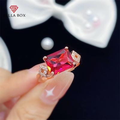 Roter quadratischer Zirkonia-Fingerring für Brauthochzeitszeremonie, Party, schillernder, zarter Damenring, Modeschmuck