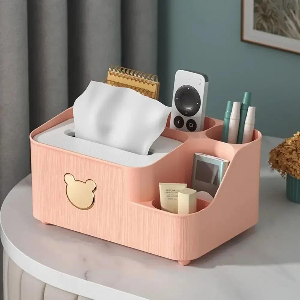 Large-capacity Decorative Tissue Storage Box with Removable Multi-compartment Plastic Container and Stylish Design