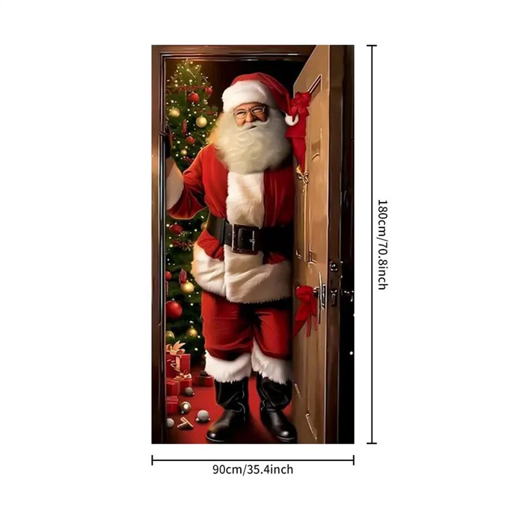 

Christmas Tree Door Cover and Santa Claus Festive Holiday Decoration Winter themed photography Versatile Hanging for Entrance