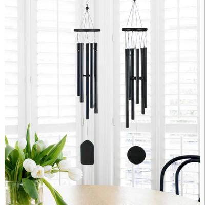 Black Wind Chime with 6 Metal Tubes S-shaped Hook Natural Soothing Melody Garden Patio Outdoor Decoration Hanging Wind Bell Pendant Birthday Gifts