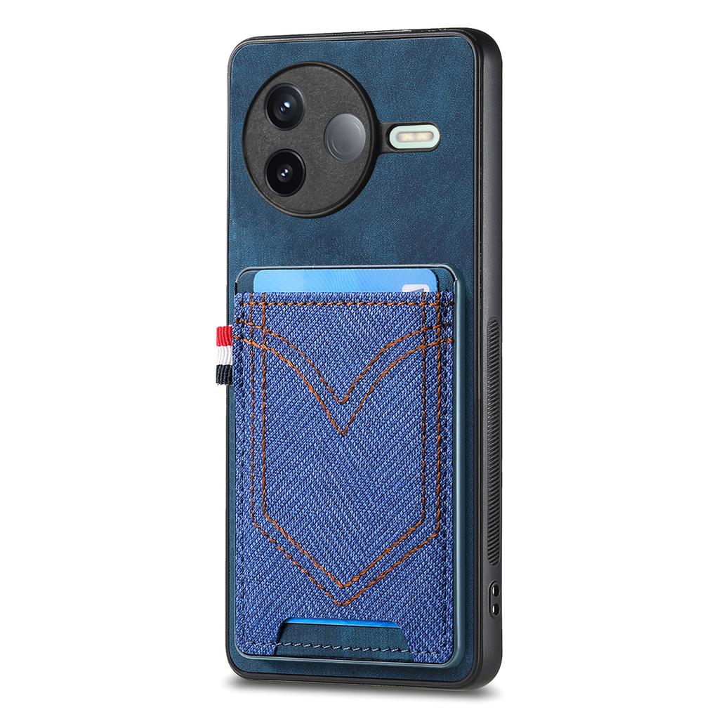 Pro Xiaomi Poco F7 Pro 5G/Xiaomi Redmi K80 5G Pouzdro na telefon Retro Džínovinová Textura Kůže Zadní Kryt s Držákem na Karty