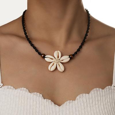 1 Piece of Vacation Beach Style Seashell Flower Necklace, Handmade Colorful Rope Woven Adjustable Women's Necklace