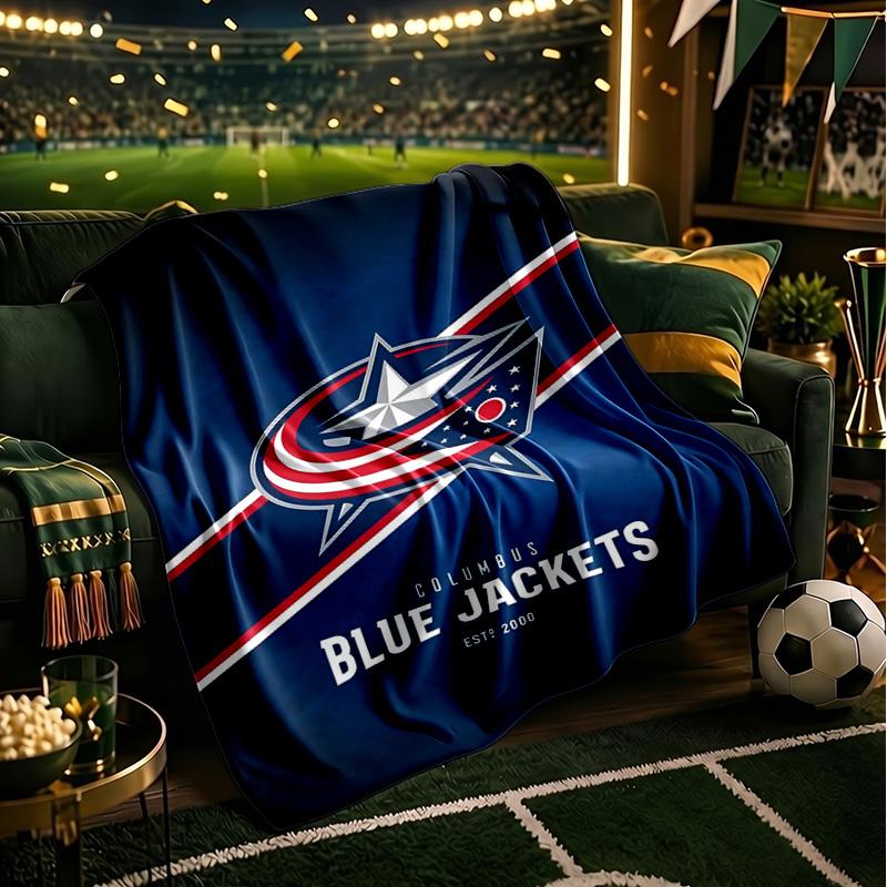 Columbus Blue Jackets Logo Throws Blanket Flannel Blankets Plush for Couch Bed Gifts for Men Women Travel picnic blanket Christmas fan gifts
