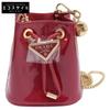 Brand New, Unused 1NR016 Triangle Logo Patent Mini Pouch with Drawstring and Chain Shoulder Bag Cherry/GDHardwareUsed