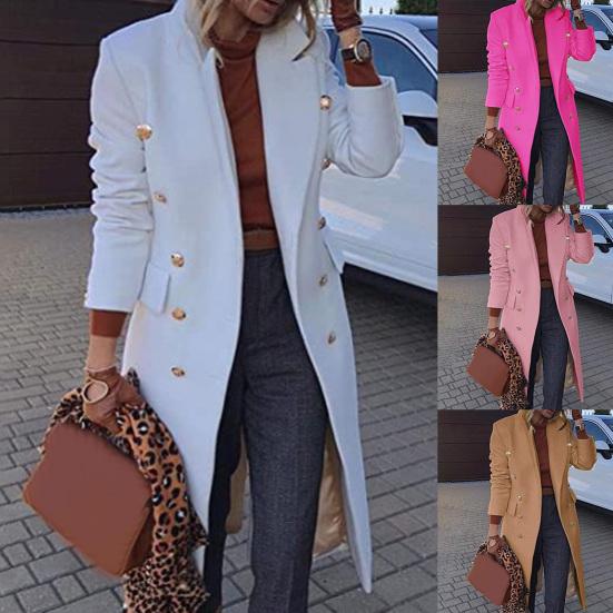 Wool Coat Slim Fit Solid Color Autumn Winter Turn-Down Collar Women Overcoat